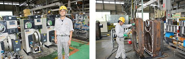ボイラーと社員・組立